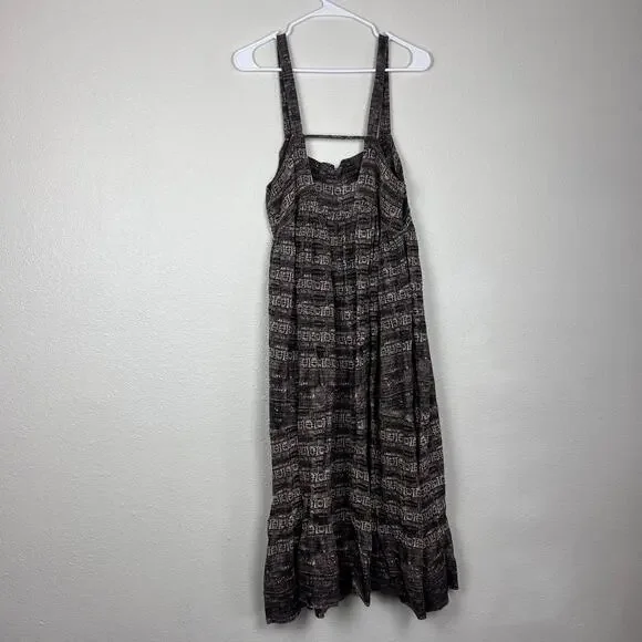 Free People Brown Black Printed Sleeveless Midi Dress Boho Open Back L - Picture 7 of 9